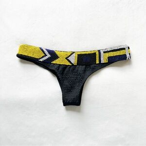 Rare INDAH Beaded Waistband Black Bikini Bottom with Yellow & Blue Accents